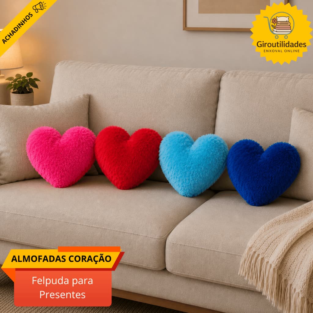 Almofadas Coração de Pelucia Felpuda Para Presente Lindas Cores
