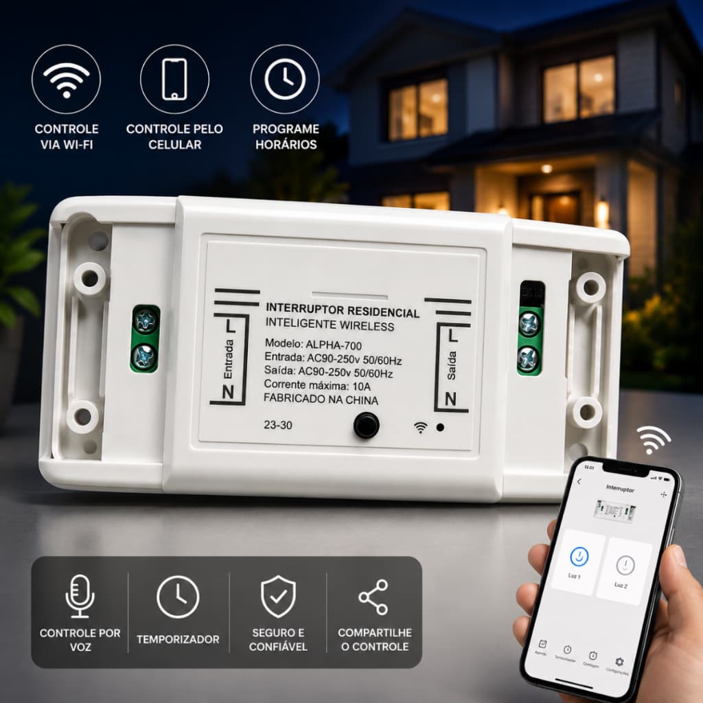 Interruptor Wifi Casa  Inteligente 10a Automação Residencial Branco ALPHA700