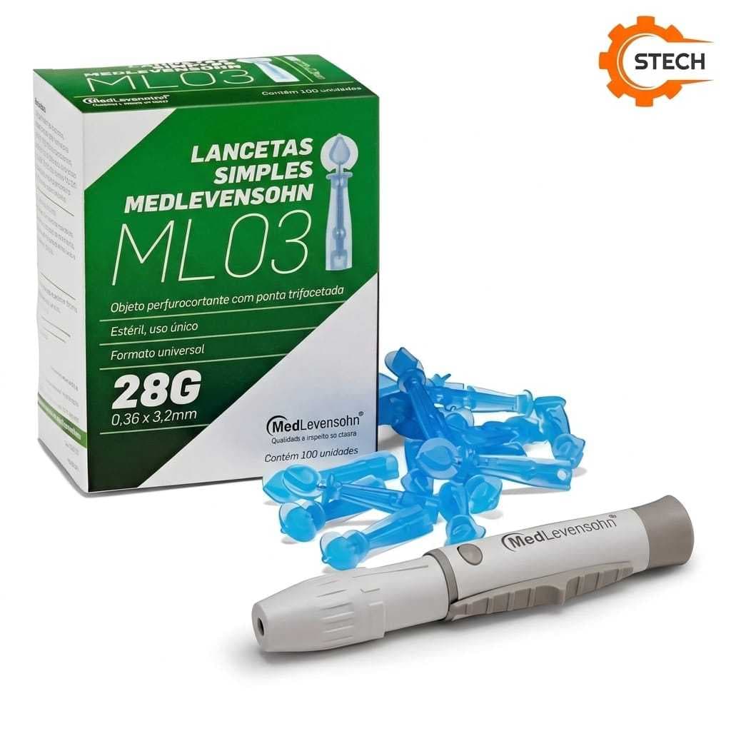 Caneta Lancetadora + 100 Un Lancetas Medlevensohn Para teste de Glicemia