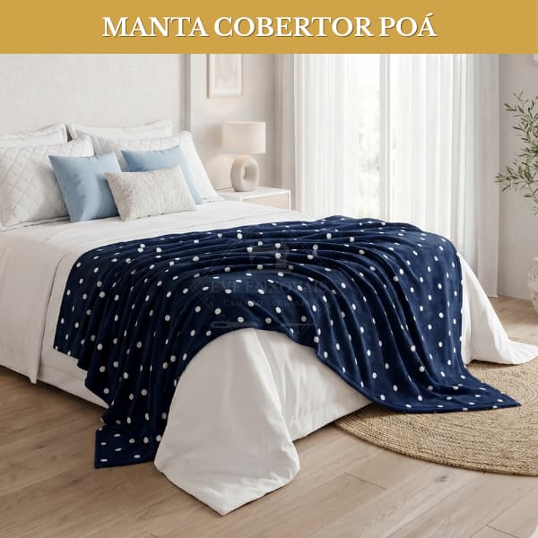 Manta Casal Poa Toque Aveludado Macio Quente Sofa Cama Aconchegante Luxo Premium Microfibra Soft Confort