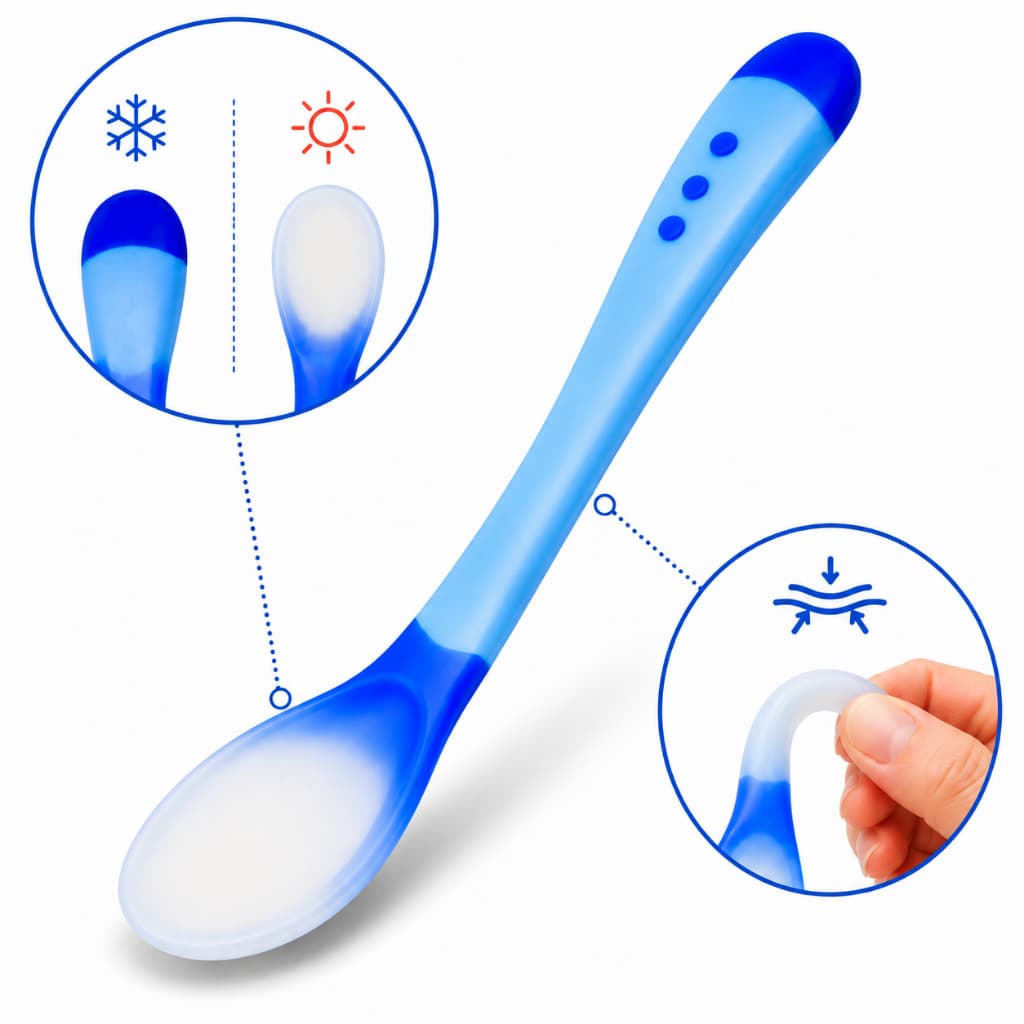Colher Termossensível Bebê Silicone Macia Flexível Temperatura Infantil