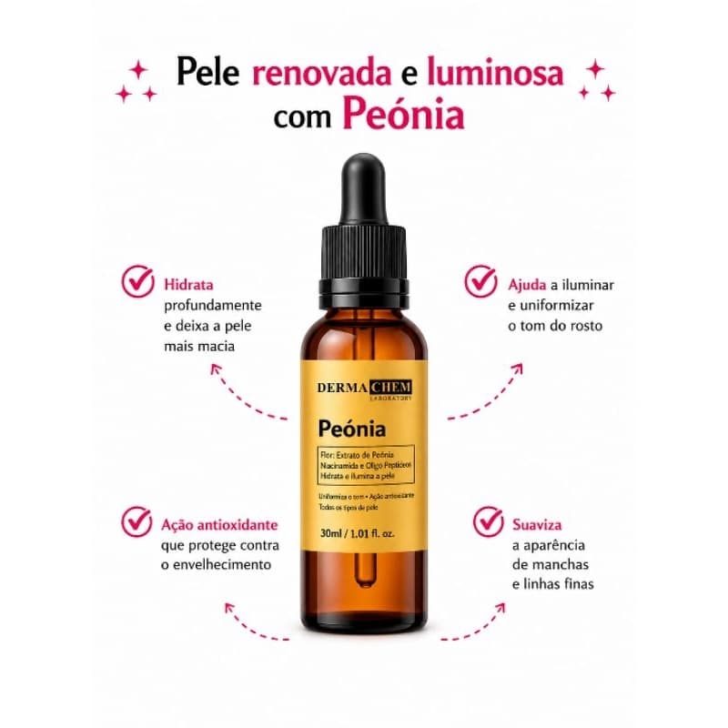 Sérum Facial Peônias Dermachem – Hidratação, Glow e Redução dos Poros