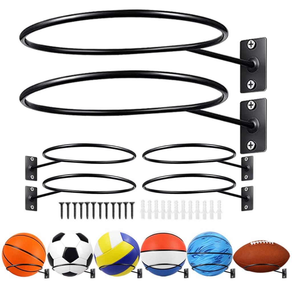 Kit 06 Suporte Bola Futebol Basquete Parafusos Buchas Preto Bola VôLei Display Parede