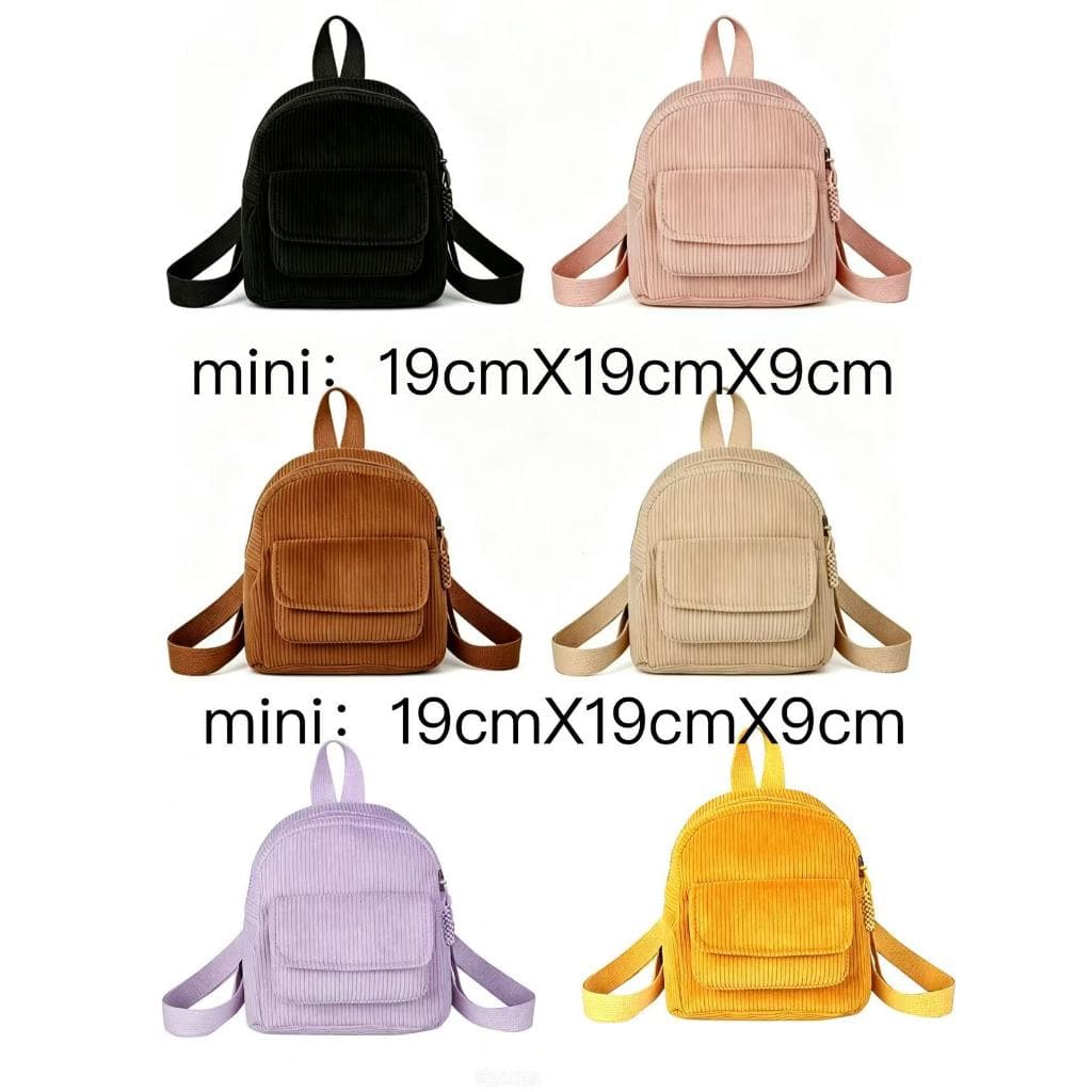 Mochila Veludo Pequena Feminina Estilosa Cor Com Zíper 6034-19MIni