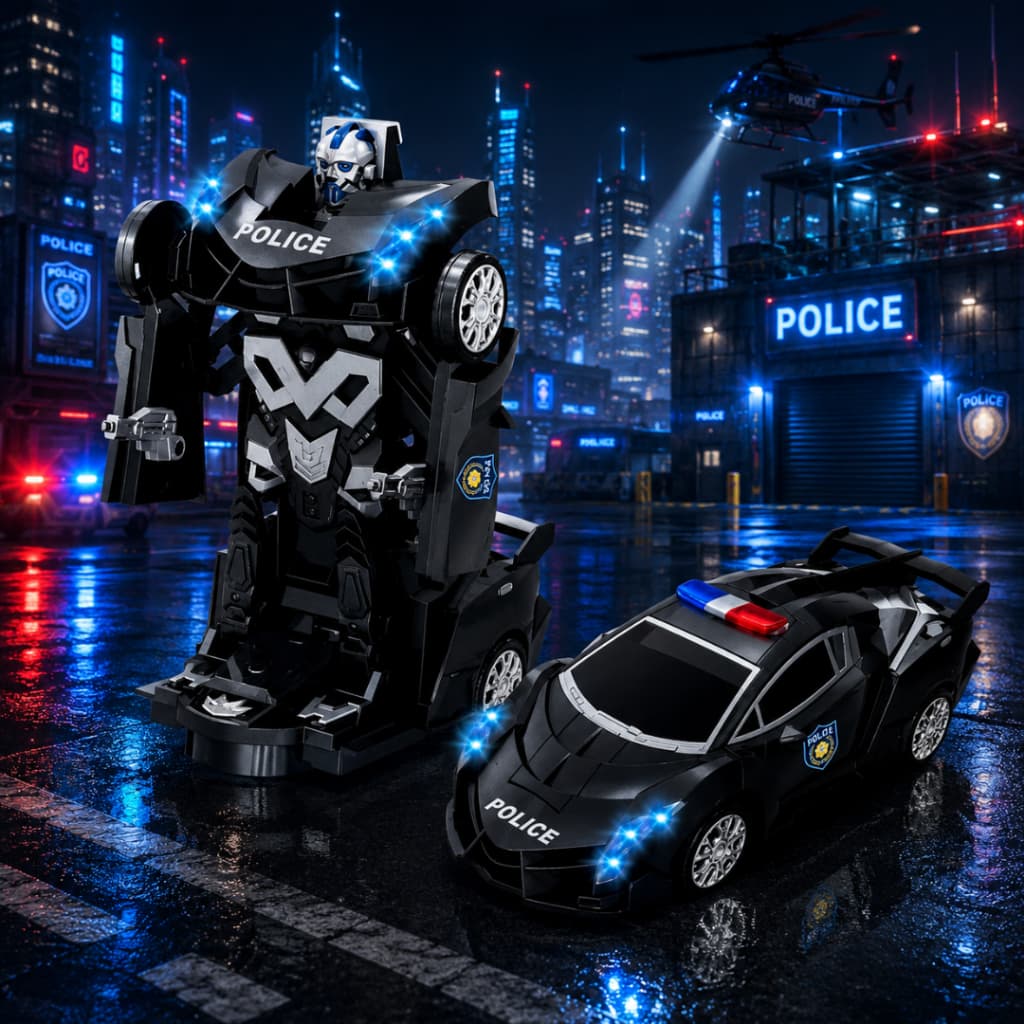 Carrinho Venom Transformes Policia Preto 2 em 1 Bate e Volta Gira 360