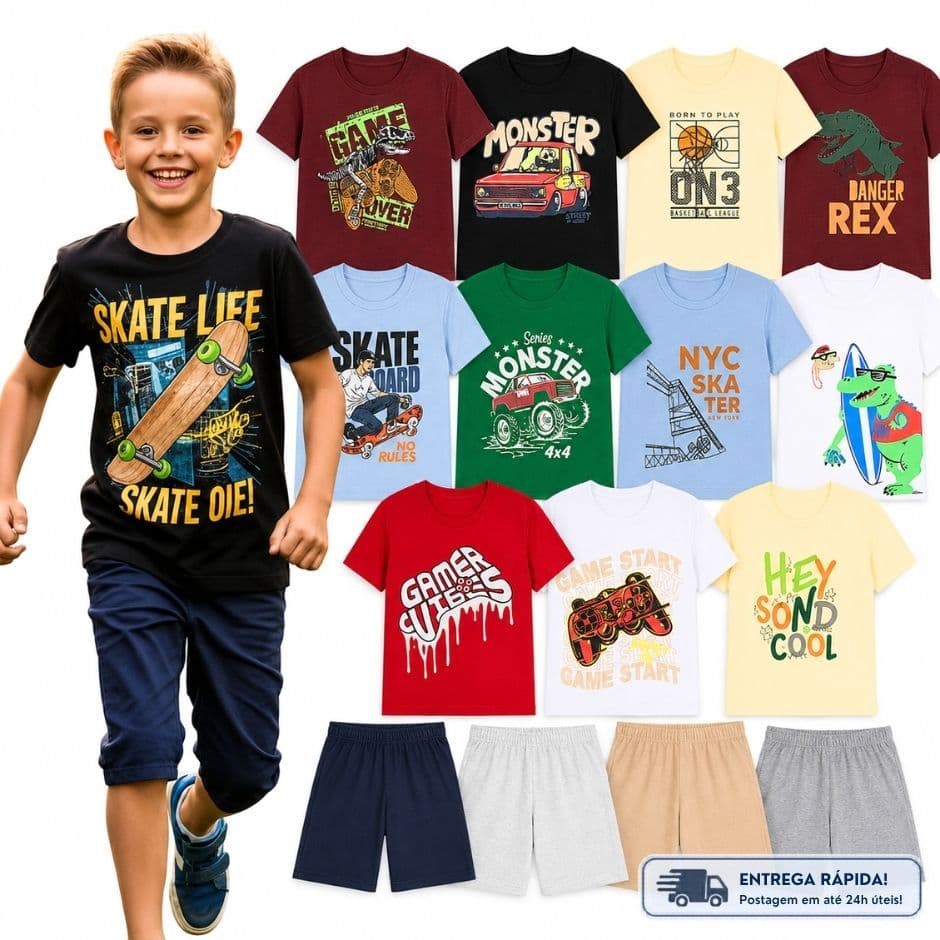 Conjunto Infantil Menino 2 Peças Roupa Dia A Dia Sortido Bebê Juvenil 1 Ao 14 Anos