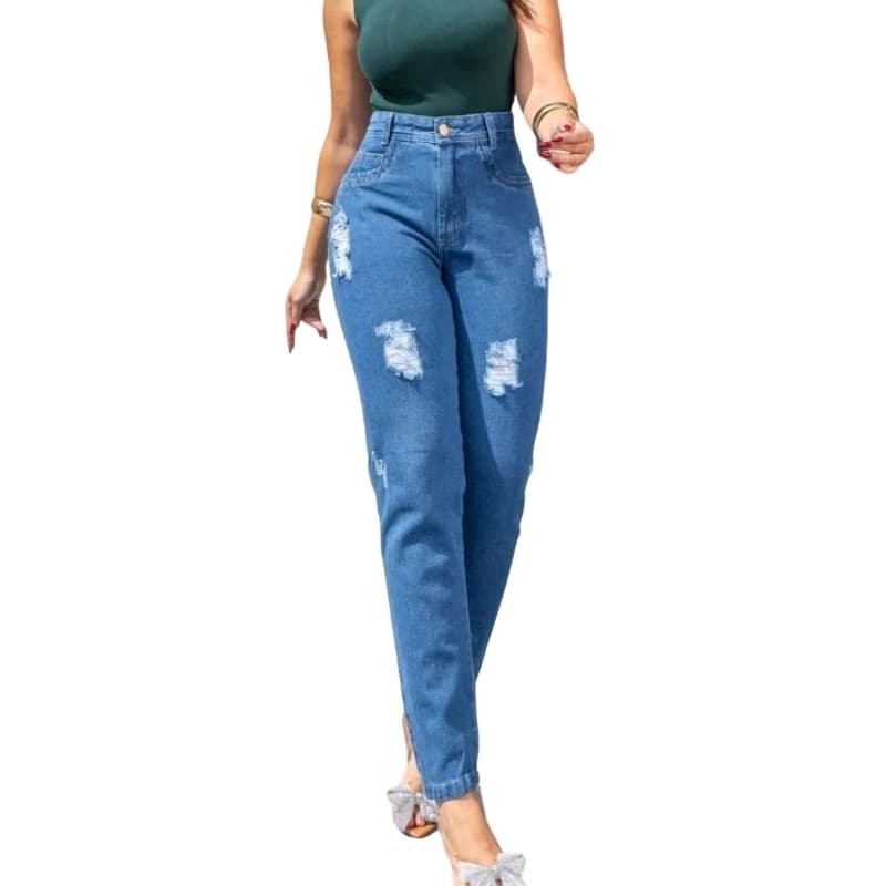 Calça Jeans Feminina Mom Destroyed moda feminina jeans rasgada
