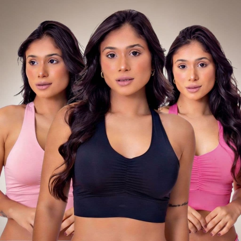 Kit 3 Top Microfibra Sem Bojo Feminino Fitness Academia Sustentação Conforto Moda Esportiva