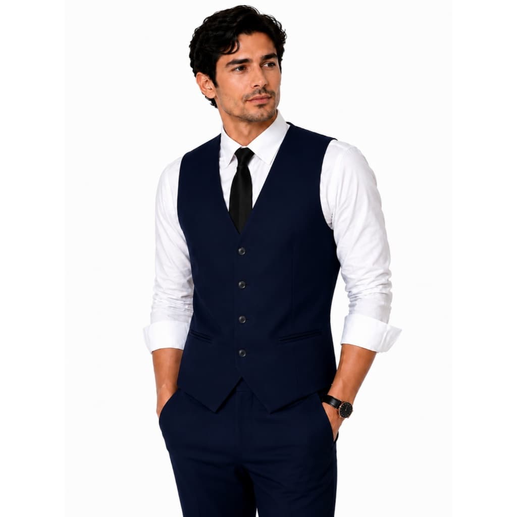 Colete Social Masculino Slim Fit com Regulagem Azul Marinho Corte Italiano Pronta Entrega