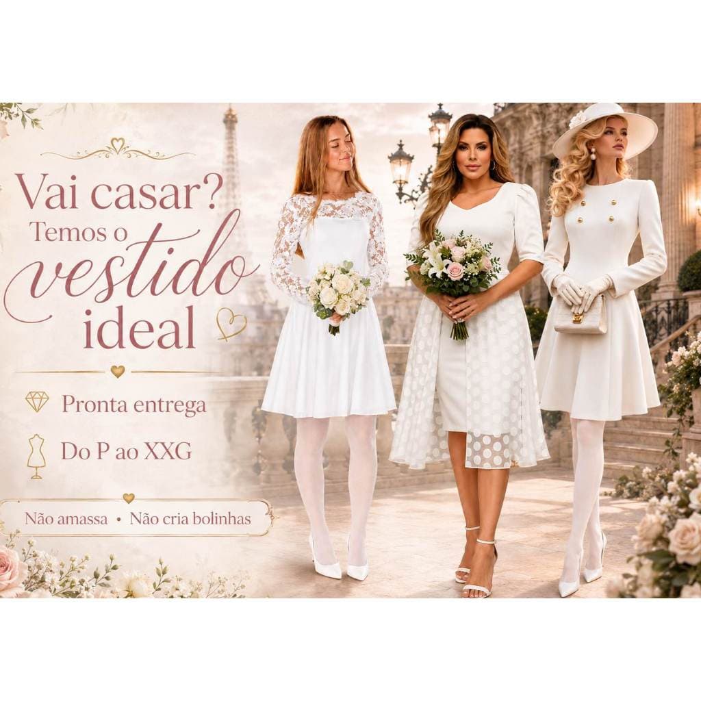 VESTIDO PARA CASAMENTO CIVIL OFF-WHITE BRANCO OU ROSÊ MANGA TULE DE BOLINHAS POÁ RENDA NOIVA BATIZADO ANO NOVO REVEILLON