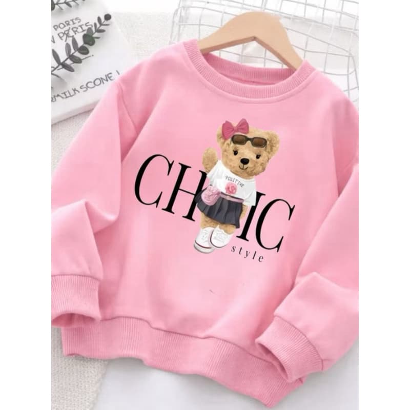 Moletom Infantil Feminino Rosa Ursinha Chic Style Flanelado Quentinho Inverno Moda Infantil