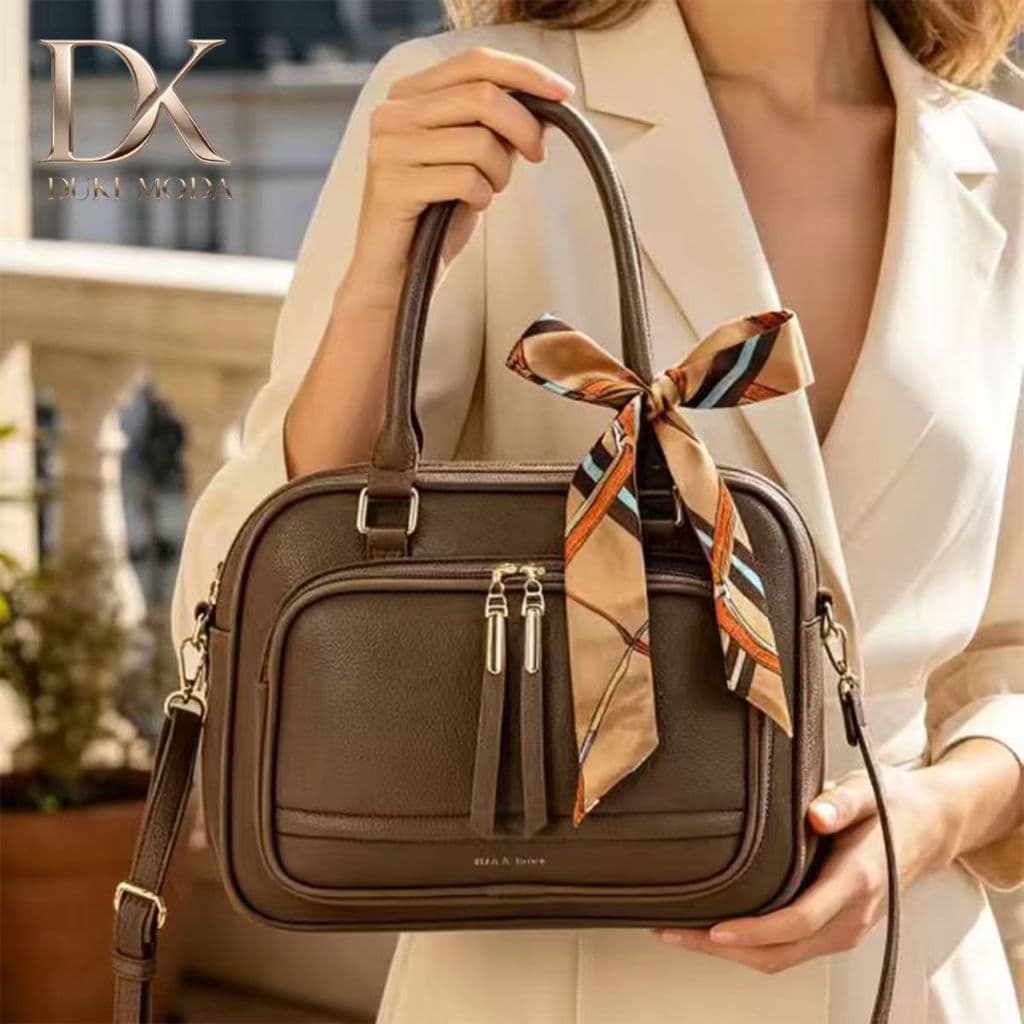 Bolsa Feminina DUKE Elegante-Design com Zíper Frontal e Lenço Decorativo,Ideal para Trabalho, Escola e Dia a Dia DEC6179