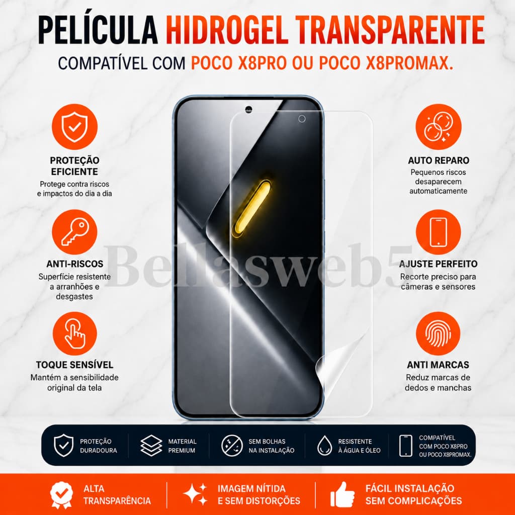 Película Hidrogel Compatível com Poco X8Pro/Poco X8 Pro Max – Proteção Máxima para Sua Tela