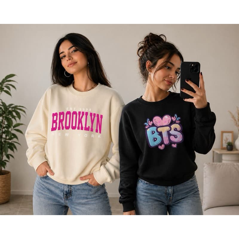 Kit 2 Moletons Femininos Gola Redonda Blusa de Frio Feminina Casual Estampado Confortável Inverno Moda Feminina