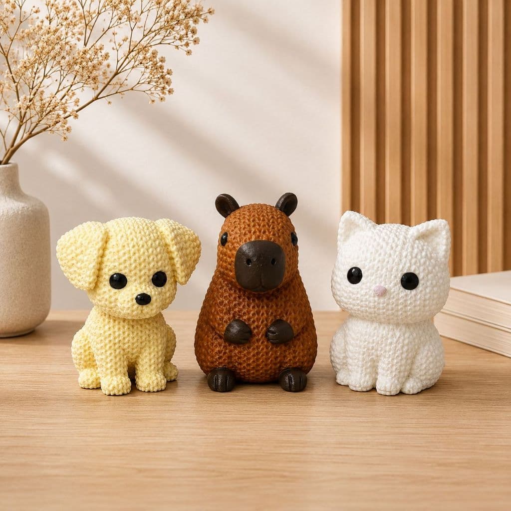 Mini Animais Decorativos Estilo Crochê | Capivara, Gato e Cachorro