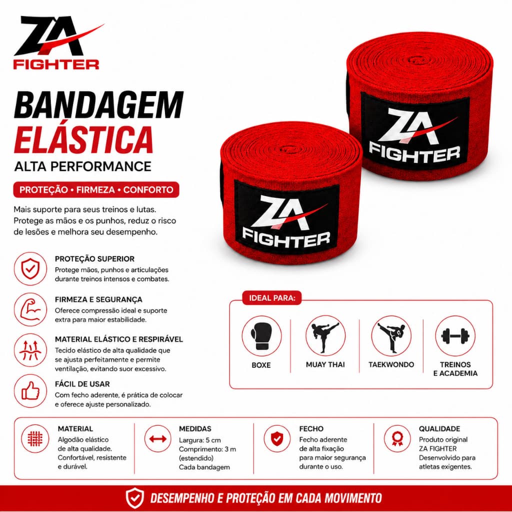 Bandagem Muay Thai 5M Elástica Para Boxe MMA Academia Za Fighter