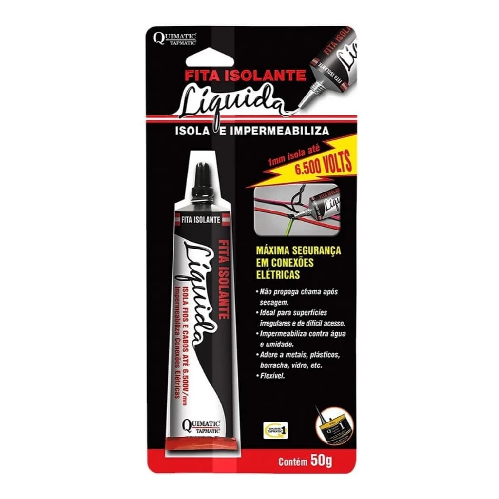 Fita Isolante Líquida Tapmatic Preta 50g Bisnaga Reparo Elétrico Uv Preto Quimatic