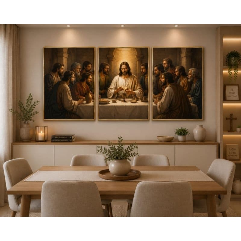 Kit quadro decorativo 3 peças Santa ceia