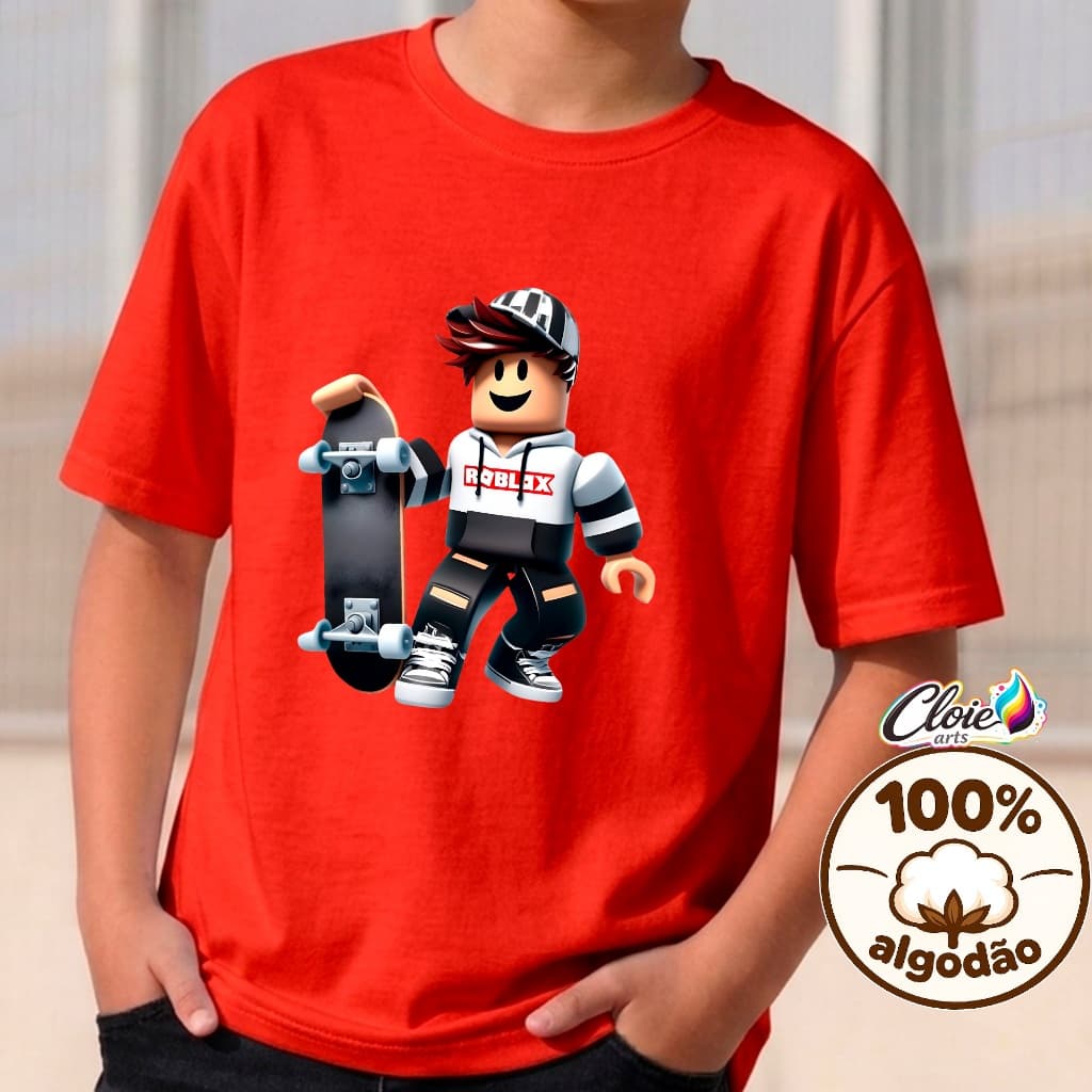 Camiseta Infantl 100% Algodão Roblox  Skate Estilo Gamer  Jogos Popular Universo Roblox Personalidade  Para o Dia a Dia.
