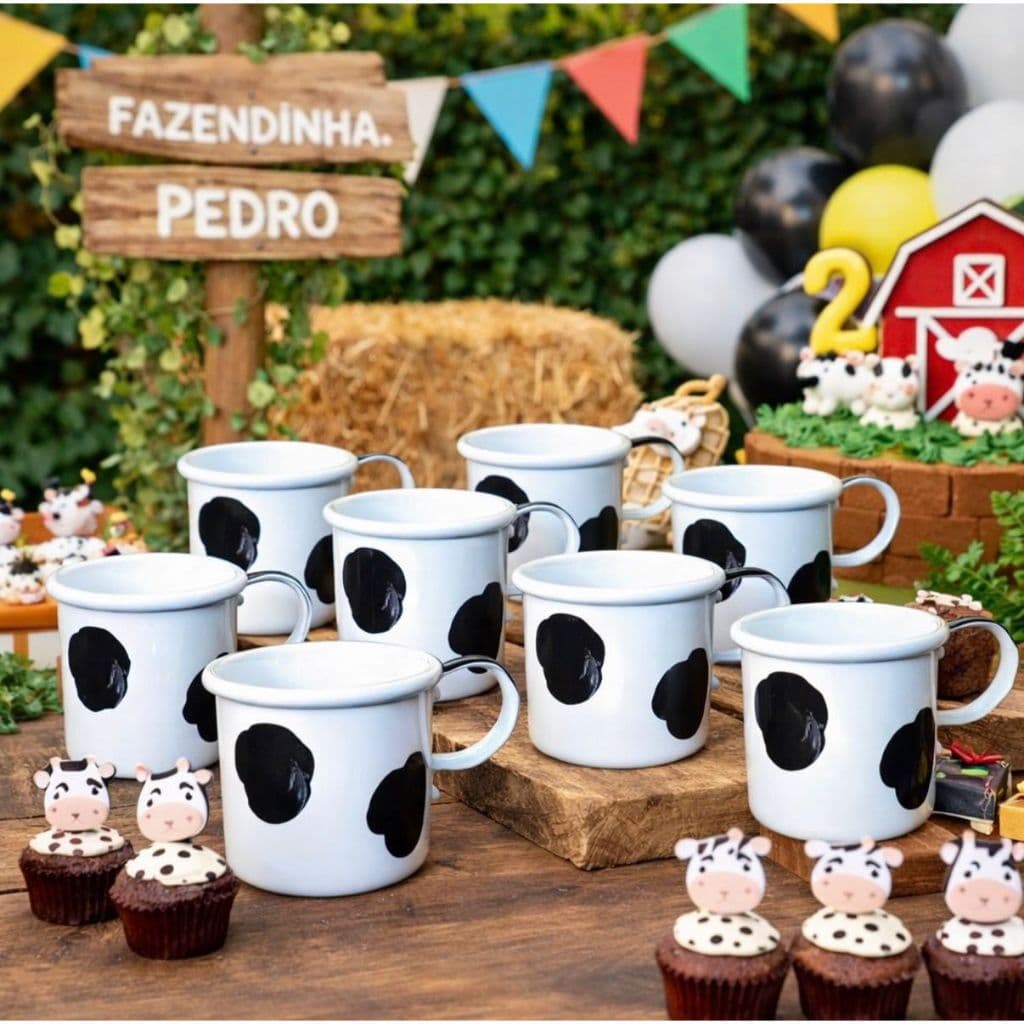 KIT 05 Canecas MINI 150ML C/ Mancha Vaca