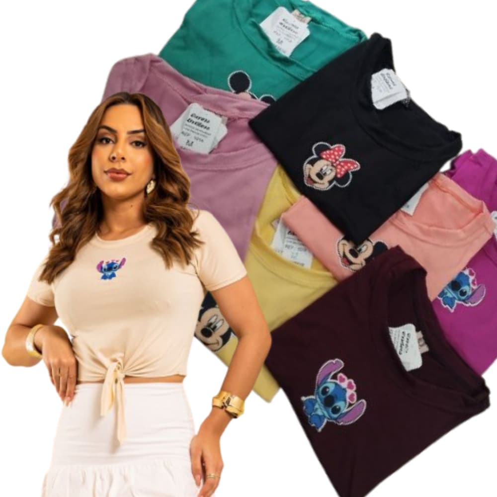 KIT 5 Cropped Feminino de Amarrar em Malha Suede Moda Casual Verão