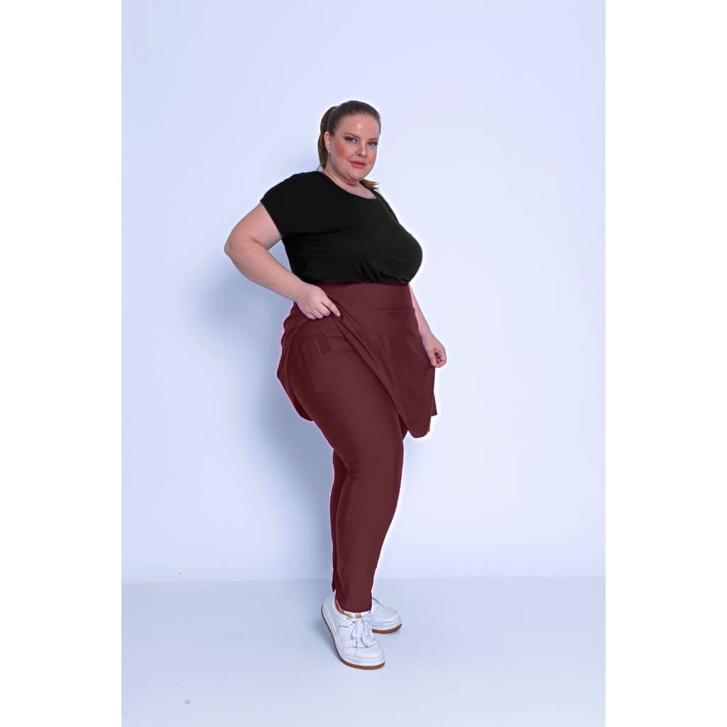 Calça Saia Com Bolso Para Academia Plus Size Roupa Fitness Secretaria
