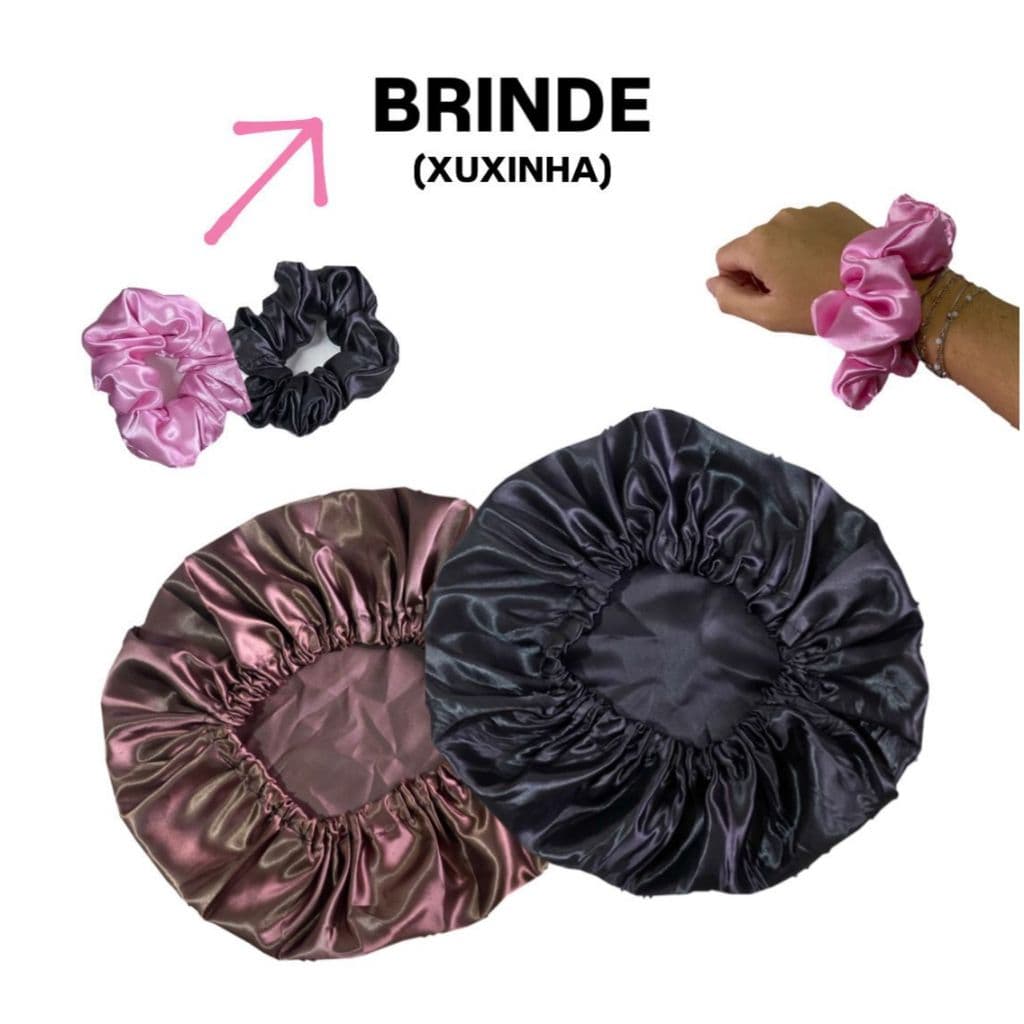 2 Touca de Cetim Antifrizz Para Dormir Premium + 2 Xuxinhas Brinde