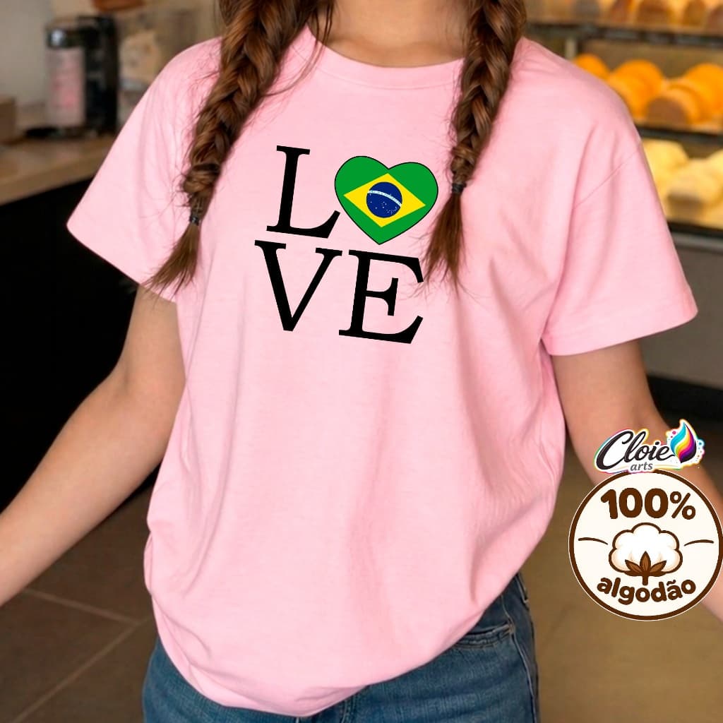 Camiseta Infantil 100% Algodão C O P A Love Coração Dia a dia Escola  Passeios Jogos da Seleção Delicada para Crianças.