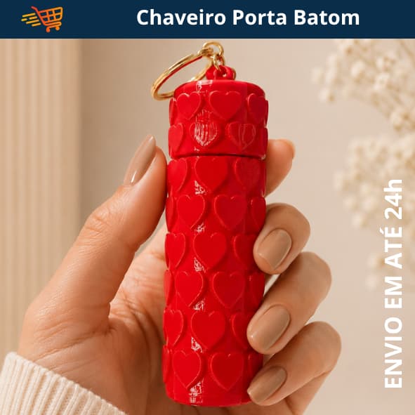 Chaveiro Porta Batom Kawaii | Coração Fofo para Bolsa