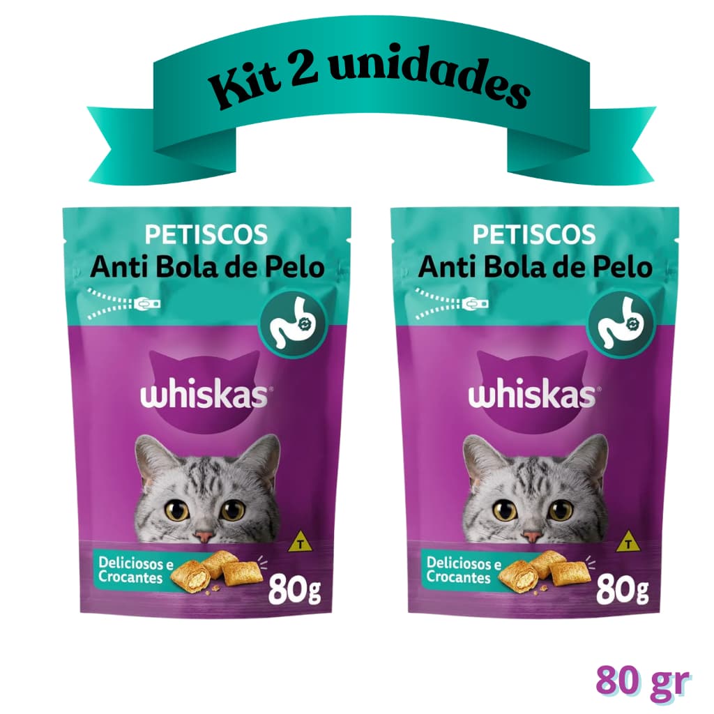 PETISCO TEMPTATIONS ANTI BOLA DE PELO PARA GATO 80GR KIT 02 UN