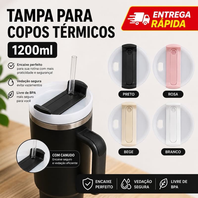 Tampa para Copo Térmico 1200ml Borrachas de Vedação Rosqueável Prático e Portavel
