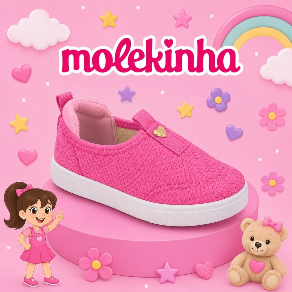TÊNIS MENINA INFANTIL ROSA MOLEKINHA | CALCE FÁCIL | CONFORTÁVEL E LEVE