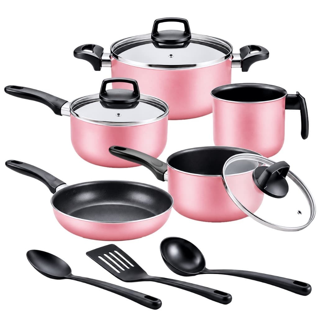 Kit de Panelas Antiaderente c/ Tampa de Vidro 8p c/ Frigideira + Fervedor + Caçarola e Utensílios