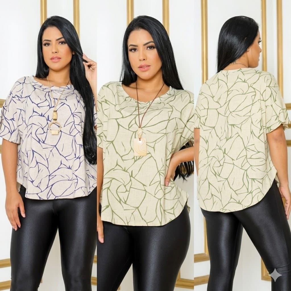 Blusa Mullet Marmorizada moda feminina soltinha manga curta elegante dia a dia confortável plus size leve estilosa