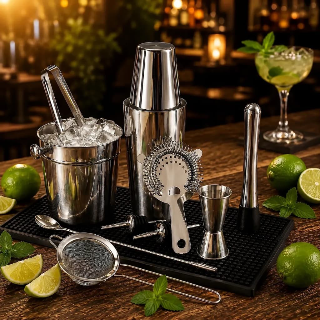 Kit Bartender Profissional Completo 11 Peças Inox - Coqueteleira Boston 820ml | Envio Imediato