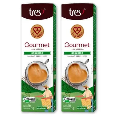 Kit com 20 Cápsulas Café Expresso Orgânico Gourmet TRES 3 Corações Intensidade 7