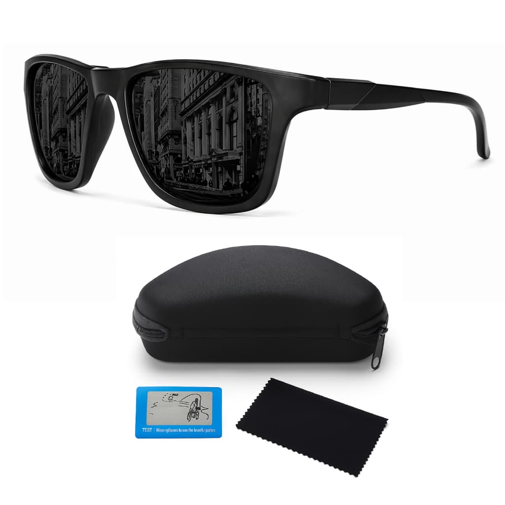 Óculos De Sol Masculino Feminino Polarizado Proteção UV400 Quadrado Preto Esportivo + Acessórios