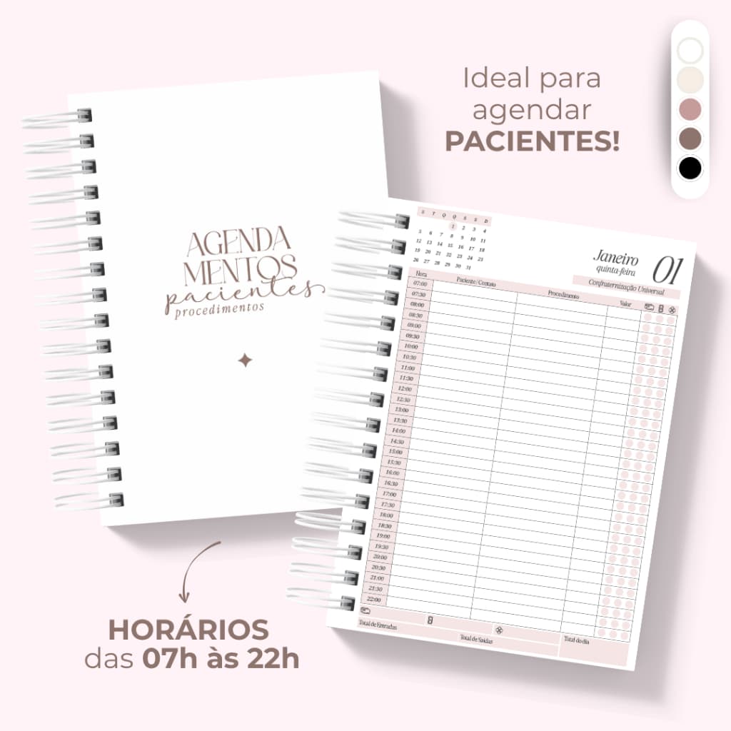 Agenda Pacientes 2026 Personalizada Horários Capa Dura Clínica Consultório Dentista Psicóloga Médica