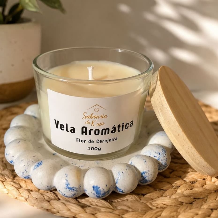Vela Aromática Perfumada com Bandeja em Gesso Mesclado Aroma Relaxante e Decoração