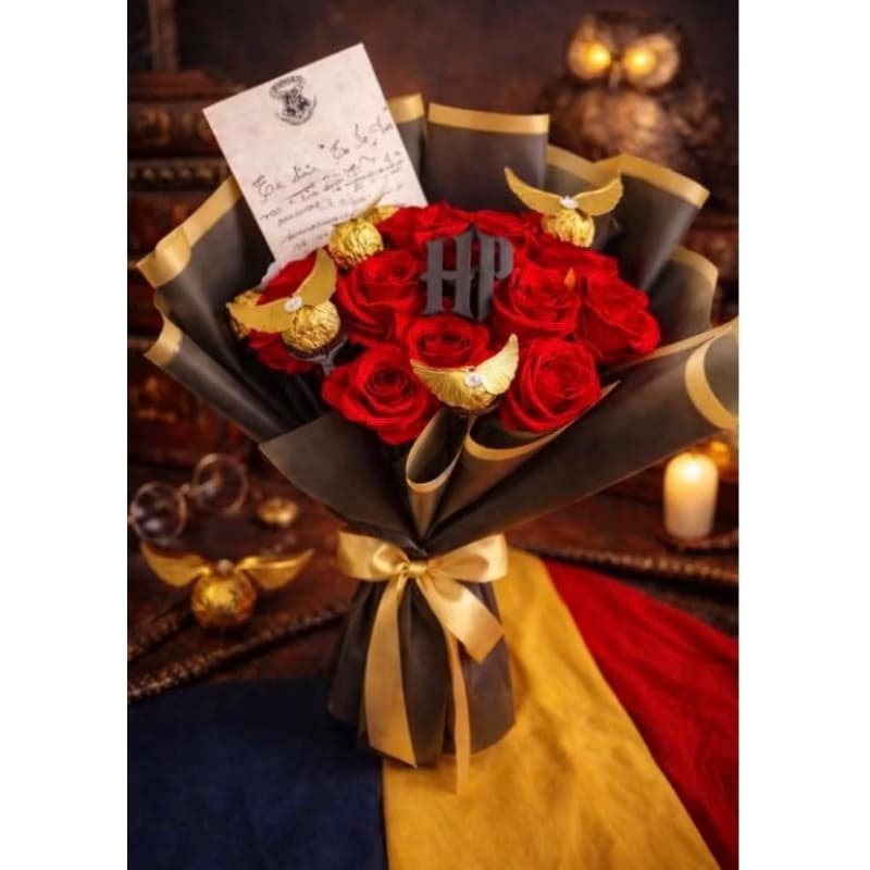 Buquê de Flores Artificiais HARRY POTTER com bombom FERRERO  /presente/dia dos namorados