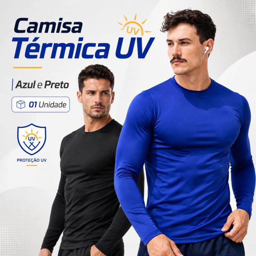 Kit Camisa Térmica 2 / 1 Proteção UV 50+ Blusa Malha Fria Segunda Pele Premium Manga Longa Academia
