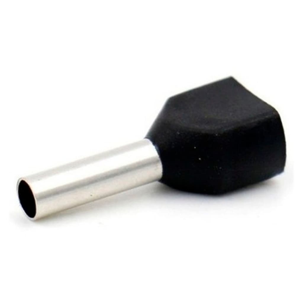 100 Unidades Terminal Tubular Duplo Ilhós 1,5mm Isolado Preto