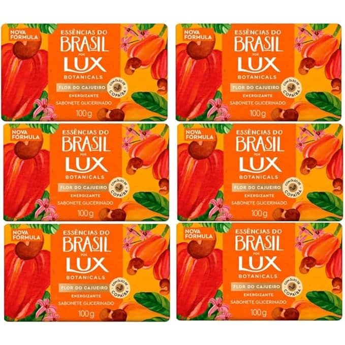 Lux Botanicals Sabonete em Barra Flor do Cajueiro com Óleo de Copaíba, Energizante, 100g, Kit com 6 Unidades