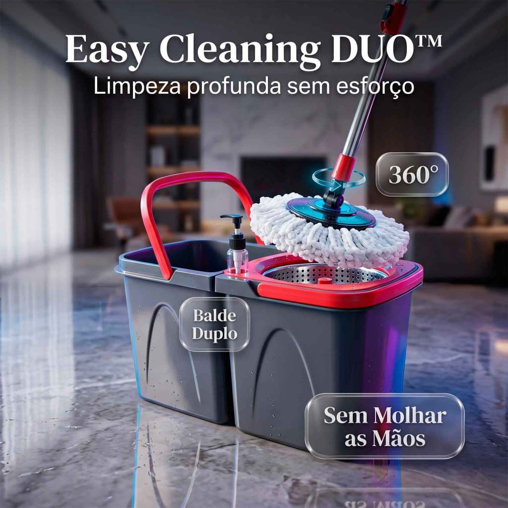 Mop Giratório 360° Balde Duplo Centrífuga Inox Esfregão Limpeza Rápida Pesada Easy Cleaning DUO™