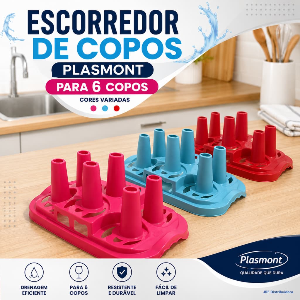Escorredor De Copos Plasmont Multiuso Organizador De Pia Cores Variadas
