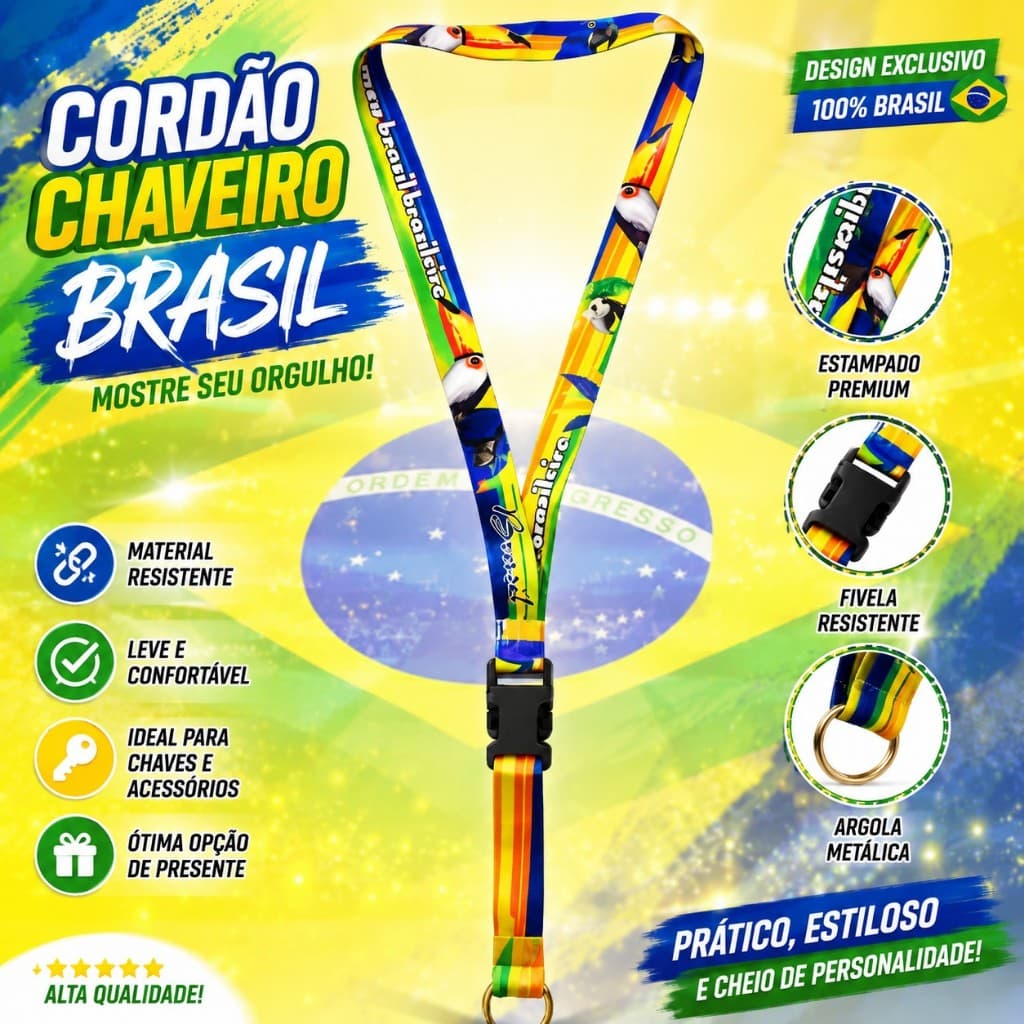 Cordão Chaveiro Lanyard Brasil Oficial Original Chaveiro Chaves Trava Presente Torcedor Futebol Time