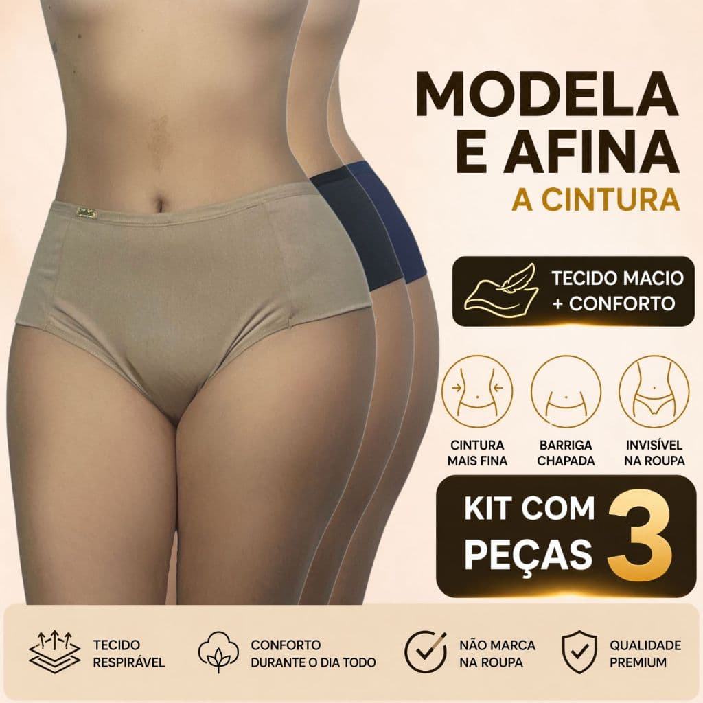 Kit 3 Calcinhas Conforto Gestante Cintura Alta Cós Segura Barriga