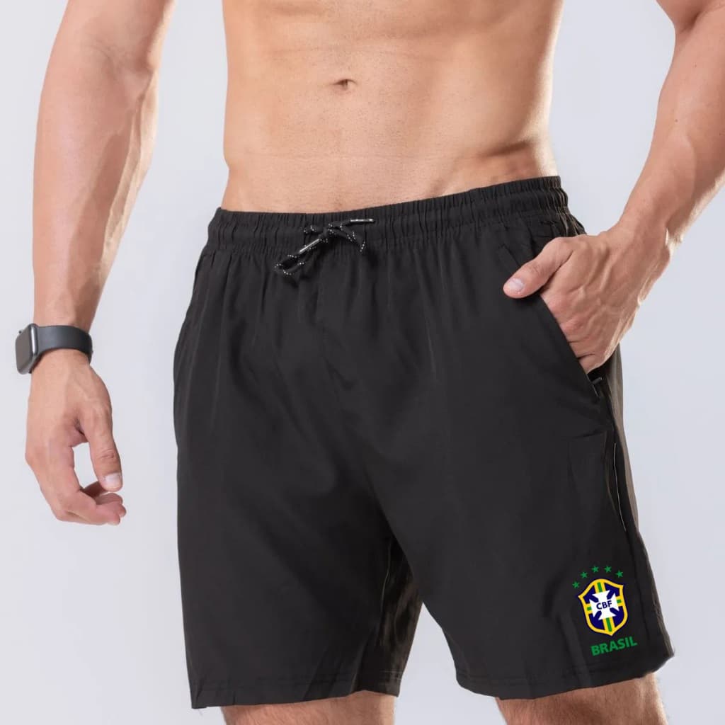 Bermuda Masculina Tactel Premium Brasil Short Esportivo Leve Futebol Praia Academia Com Bolsos