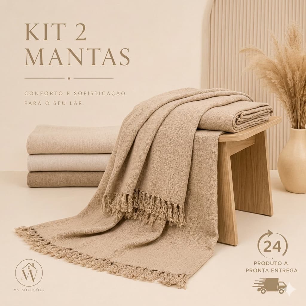 Kit 2 Mantas 210X120 Decorativas Para Sofá/Cama 100% Algodão Gigante Luxuosa Decorativa Protetora