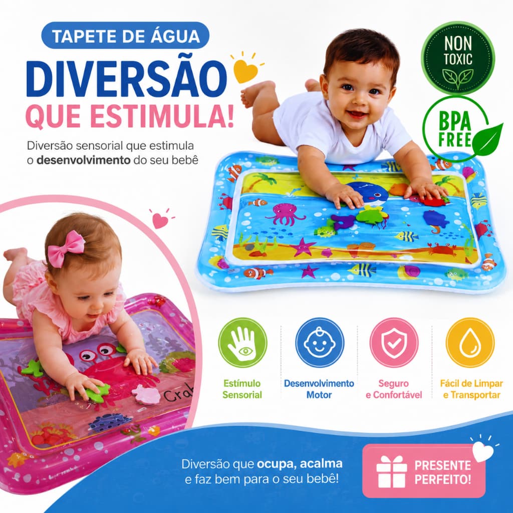 Tapete de Água Inflável Tummy Time Estímulo Sensorial Bebês Infantil